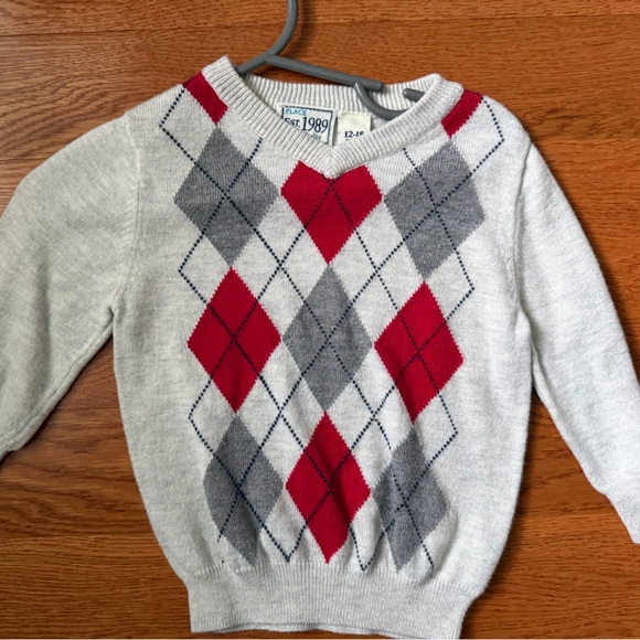 The Children's Place Argyle Sweater - Red and Gray - Picture 1 of 2